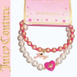 Juicy Couture Script Logo & Heart Crown Charm Beaded Bracelet Trio